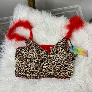 Current Mood Dolls Kill Leopard Print Bralette with Red Accents L